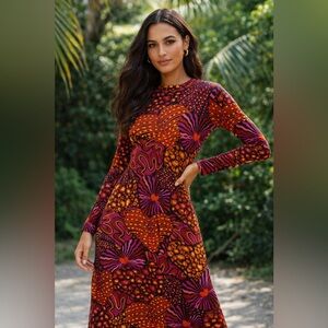 Farm Rio spotted vibrant print maxi dress long sleeves size small Colorful